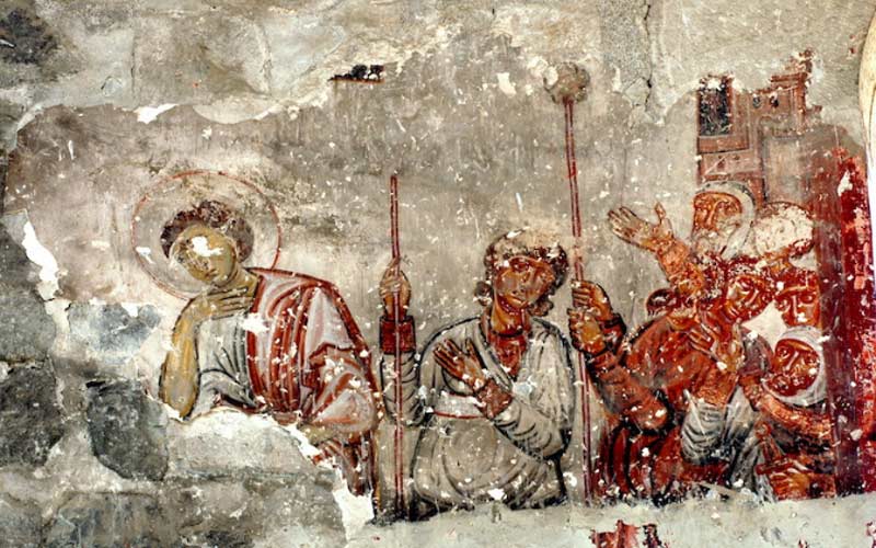 Ошки храм, фрагмент фреске Распећа у јужној апсиди (1036.)