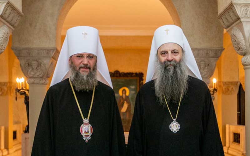 митрополит Антоније Паканич у посети код српског патријарха Порфирија 2021. године, 