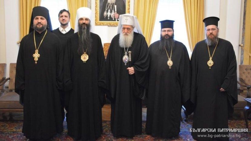 архимандрит Васиан Змеев, митрополит виничко-барски Варсануфије (УПЦ) на пријему код бугарског патријарха Неофита 2020. године