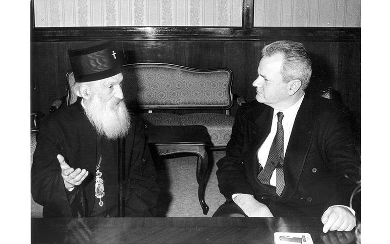 патријарх Павле и Слободан Милошевић, аутор: Владимир Добричић